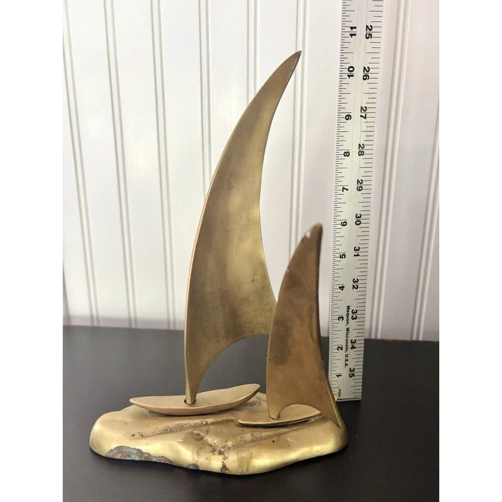 Vintage Brass Sailboat Sculpture Mid Century Modern MCM Nautical Decor Coastal